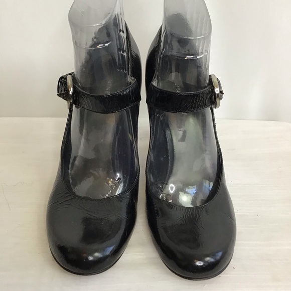 NINE WEST WOMEN VINTAGE BLACK PATENT LEATHER BUCKLE STRAP MARY-JANE HEELS SZ 8.5 - Picture 2 of 5